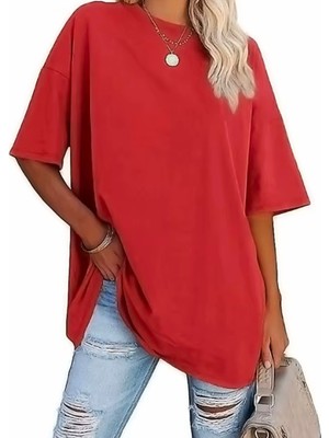 Nigrum Pardus Nıgrum Pardus Yeni Sezon Düz Renk %100 Pamuk Oversize Büyük Beden Kadın Basıc T-Shirt
