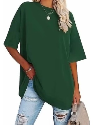 Nigrum Pardus Nıgrum Pardus Yeni Sezon Düz Renk %100 Pamuk Oversize Büyük Beden Kadın Basıc T-Shirt