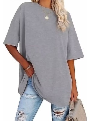 Nigrum Pardus Nıgrum Pardus Yeni Sezon Düz Renk %100 Pamuk Oversize Büyük Beden Kadın Basıc T-Shirt