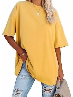 Nigrum Pardus Nıgrum Pardus Yeni Sezon Düz Renk %100 Pamuk Oversize Büyük Beden Kadın Basıc T-Shirt