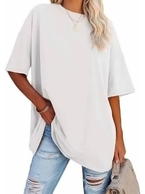 Nigrum Pardus Nıgrum Pardus Yeni Sezon Düz Renk %100 Pamuk Oversize Büyük Beden Kadın Basıc T-Shirt