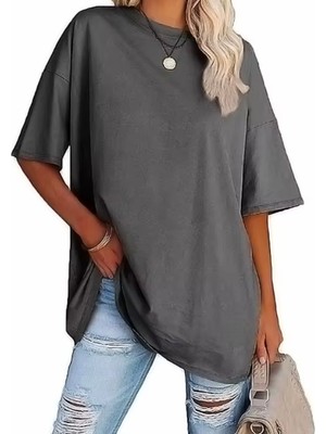 Nigrum Pardus Nıgrum Pardus Yeni Sezon Düz Renk %100 Pamuk Oversize Büyük Beden Kadın Basıc T-Shirt