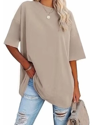 Nigrum Pardus Nıgrum Pardus Yeni Sezon Düz Renk %100 Pamuk Oversize Büyük Beden Kadın Basıc T-Shirt