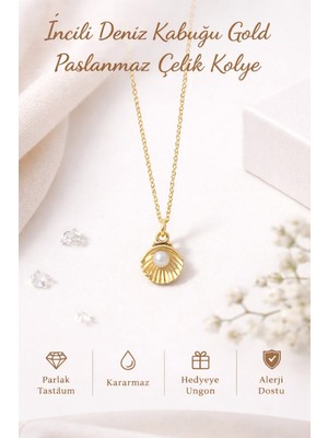  ınci desenli deniz kabuğu gold çelik kolye