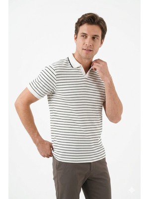 Cazador Erkek Ekru Çizgili Polo Yaka Tshirt 44700