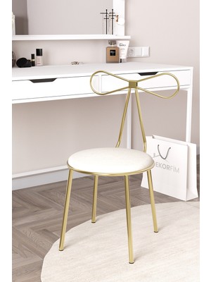 Dekorfim DF04102 Fiyonk Tasarımlı Metal Ayaklı Makyaj Sandalyesi Puflu Modern Dekoratif Sandalye