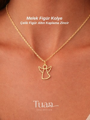 Tuan Collection Melek Silüet Figür Gold Kolye Hediye Çelik Zirkon Melek Kolye