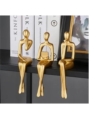 Vivense Düşünen Soyut Üçlü Biblo, Gold