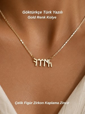 Tuan Collection Göktürkçe Türk Yazılı Çelik Isim Zirkon Kaplama Zincir Gümüş Renk Kolye Türk Yazılı Kolye
