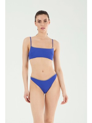 Louren B21046 Nakışlı Straplez Bikini Takım-Mavi