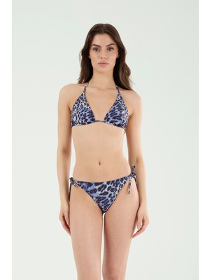 Louren B21019 Üçgen Leopar Bikini Takım-Mavi