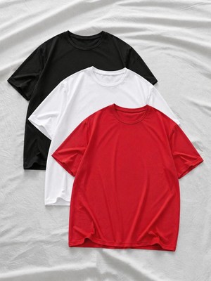 Comstar 3 Adet Erkek Yazlık Basic Kısa Kollu Oversize Tişört