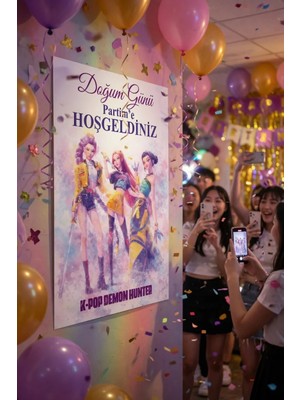 Dodomar K-Pop Huntrix Demon Hunters Afiş 70X100 cm Doğum Günü Parti Posteri Dekor