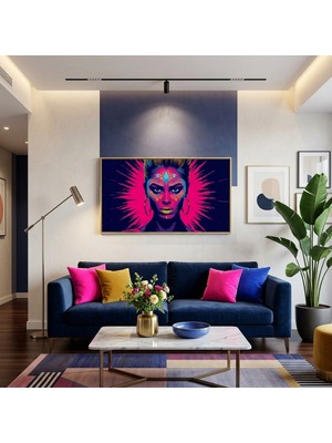 Ti Play Neon Yüzler– Pop Art Kadın  19 (Canlı Renkler ve Asi Duruş) 60X33 cm Çerçevesiz Pvc Tablo
