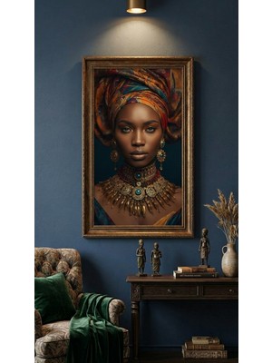 Ti Play Afro Kraliçe Serisi 05 – Afrofütürizm (Canlı Renkler ve Regal Duruş) 33X60 cm Çerçevesiz Pvc Tablo
