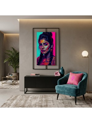 Ti Play Neon Yüzler– Pop Art Kadın  08 (Canlı Renkler ve Asi Duruş) 33X60 cm Çerçevesiz Pvc Tablo