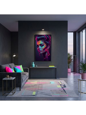 Ti Play Neon Yüzler– Pop Art Kadın  06 (Canlı Renkler ve Asi Duruş) 33X60 cm Çerçevesiz Pvc Tablo