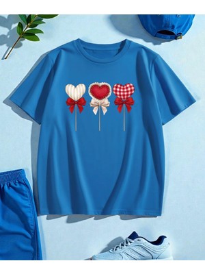 Nigrum Pardus Nıgrum Pardus Yeni Sezon Kalp Şeker Baskılı %100 Pamuk Oversize Kız Çocuk T-Shirt