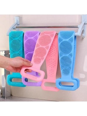Skygo Mavi Renk, Çift Taraflı, Silikon Duş, Banyo Sırt Lifi, Sırt Temizlik Palası, Silikon Fırçası (Uzunluk 70 Cm)
