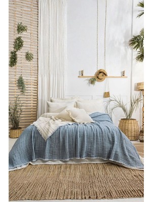 Layan Home 7 Katlı Müslin Fitilli Soft Çift Kişilik Yorgan - Indigo