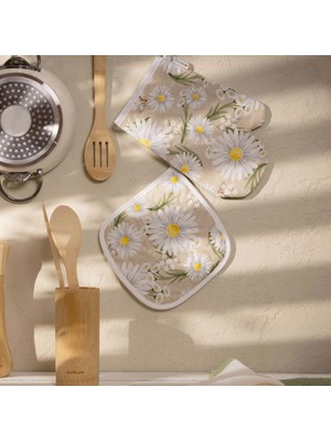 Matmel Soft Papatya Fırın Eldiveni ve Tutaç Set - Bej - 17X28 cm + 20X20 cm