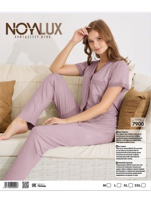 Noyalux Kadın Önden Düğmeli Cepli Dantel Detaylı Pijama Takımı