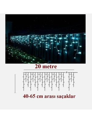 Skygo Turkuaz 20 Metre Saçaklı LED Işık 8 Animasyonlu ' Birbirine Eklenebilir ' (Dubleks ve Merdiven Ledi)