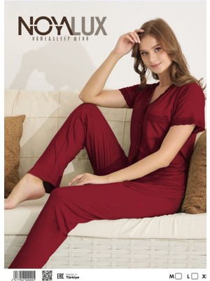 Noyalux Kadın Önden Düğmeli Cepli Dantel Detaylı Pijama Takımı