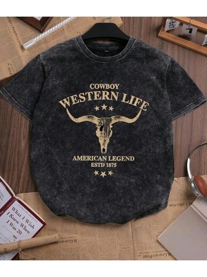 Divin Unisex Cool Cowboy Baskılı Streetwear T-Shirt