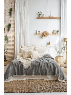 Layan Home 7 Katlı Müslin Fitilli Soft Çift Kişilik Yorgan - Gri