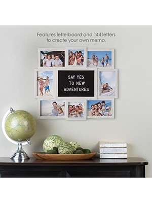 Skygo Melannco Özelleştirilebilir Mektup Panosu 8 Açılış Fotoğraf Kolajı, 48,2 x 43,1 Cm, Eskitilmiş Beyaz