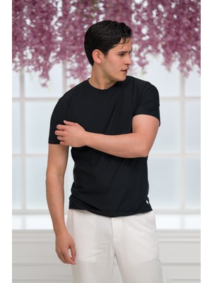 Paul Martin Slimfit Lyocell Kumaş Likralı Küçük Armürlü Bisiklet Yaka T-Shirt