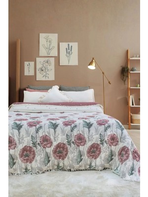 Layan Home 7 Katlı Müslin Çift Kişilik Yorgan – Gelincik Desen Kiremit