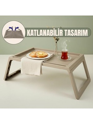 Skygo Katlanabilir Yatak Üstü Laptop Sehpası ve Kahvaltı Masası - Tablet ve Telefon Standlı Çok Amaçlı Portatif Çalışma Sehpası (56X36X26 Cm) (Toprak)