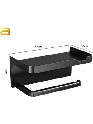 Mabeyn Toıre Telefon Bölmeli Yapışkanlı Tuvalet Kağıtlığı - Delme Gerektirmeyen Raflı Siyah (18X10 Cm)