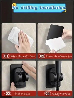 Mabeyn Kendinden Yapışkanlı Duş Başlığı Askısı / El Duşu Tutucu / Duş Mafsalı / Dayanıklı Paslanmaz Krom Kaplama Abs Plastik Malzeme (Not: Ürünü Yapıştırmadan Önce Alanı Temizleyiniz) (Siyah)