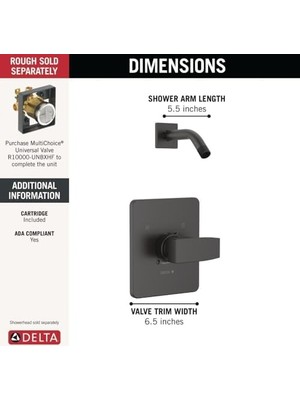 Mabeyn Modern Tek Kolu Mat Siyah Duş Bataryası Seti, Mat Siyah Duş Kiti, Duş Armatürleri, Duş Kolu, Mat Siyah T14267-BLLHD-PP (Duşakabin ve Valf Dahil Değildir)
