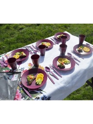 Mabeyn Çantalı Kamp Piknik Seti 4 Kişilik Mor