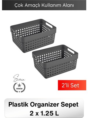 Svein #sepet 1.25 Lt Plastik Organizer Sepet 2’li Set Çok Amaçlı Düzenleyici Saklama Kutusu Dolap Içi Mutfak Banyo Ofis Masaüstü Raf Organizeri Dayanıklı Pratik Taşınabilir Depolama Sepeti