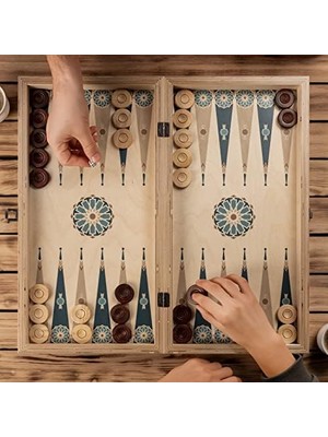 Mabeyn Etnik Tasarımlı El Yapımı Modern Ahşap Tavla Seti