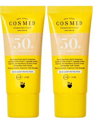 Mabeyn Cosmed Tüm Cilt Tipleri Için Renkli Suya Dayanıklı SPF50+ Güneş Kremi - Skinvisible cc SPF50+ - 30 ml (2 Paketi)