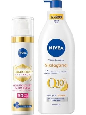 Mabeyn LUMINOUS630 Thiamidol Etkili Leke Karşıtı Gündüz Yüz Bakım Kremi 40ML ve Q10 Sıkılaştırıcı C Vitamini Vücut Losyonu 400ML