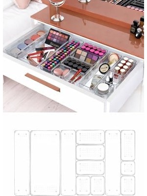 Mabeyn 12 Li Çekmece Içi Düzenleyici Organizer Seti, Modüler Tasarım, Şeffaf Plastik, Makyaj Banyo Takı Organizeri (12 Li Set)