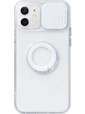 TKÇ Ally iPhone 11 6.1inç Kılıf Sürgülü Kamera Lens Korumalı Yüzük Standlı Silikon Kılıf-(57