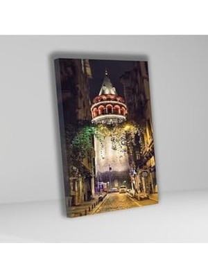 Mabeyn Tekli Dikey Kanvas Duvar Tablosu Istanbul Gece Galata Kulesi 40 x 60 GARTNM7137