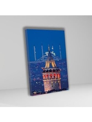 Mabeyn Tekli Dikey Kanvas Duvar Tablosu Istanbul Galata Kulesi ve Gece 40 x 60 GARTNM7163