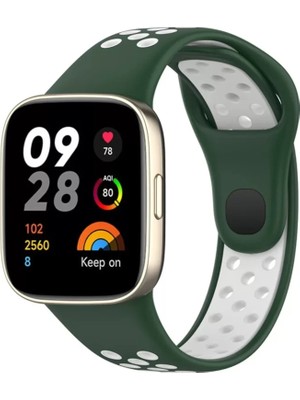 Esranın Dünyası Newface Xiaomi Redmi Watch 3 Spor Delikli Kordon - Haki Yeşil-Beyaz