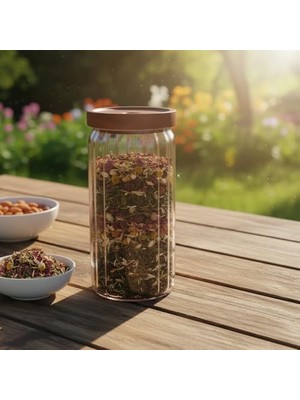 Mabeyn Akasya Kapaklı Çizgili Cam Kavanoz (1000ML /1 Litre) | Hava Geçirmez, Modern Fitilli Tasarım Gıda Saklama Kabı | Kahve, Çay, Kuruyemiş ve Bakliyat Kavanozu (9X20CM)