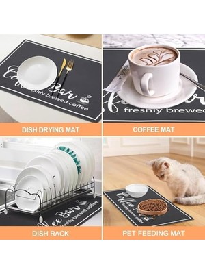 Mabeyn Çatal Bıçak Kurutma Matı, 30X50 cm Emici Kahve Barı Aksesuarları, Sızdırmaz Mutfak Tezgahı Koruyucu Mat, Dekoratif Desenli ve Kaymaz Tabanlı Bulaşık Altlığı, Kolay Temizlenir ve Katlanır