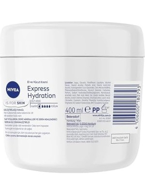 Mabeyn Yoğun Nemlendirici El & Vücut Bakım Kremi 400ML, Normal/kuru Ciltler 48 Saat Nemlendirme